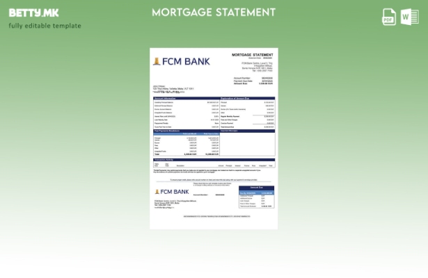 модерен стил Малта FCM банка изјава за хипотека Шаблон Word и PDF шаблон